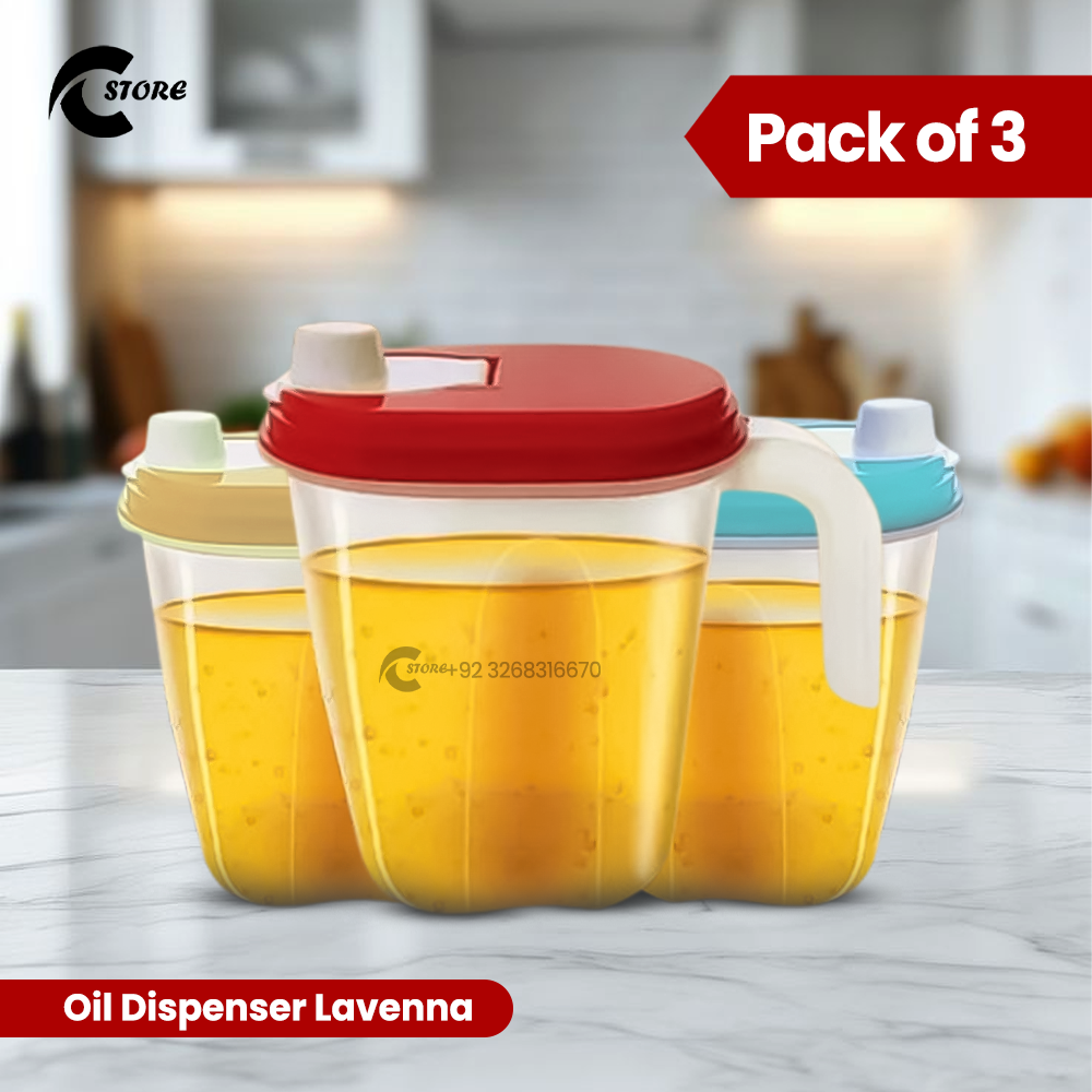 Pack of 3 Lavenna Plastic Cooking Oil Jug With Lid & Handle | 1 Liter Oil Dispenser | Liquid Jug | Milk Jug | Multipurpose Jug