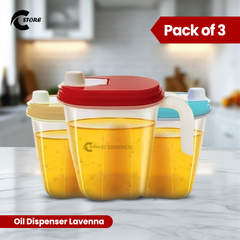 Pack of 3 Lavenna Plastic Cooking Oil Jug With Lid & Handle | 1 Liter Oil Dispenser | Liquid Jug | Milk Jug | Multipurpose Jug