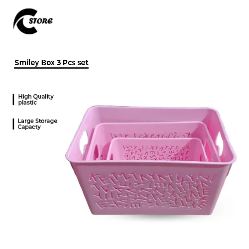 Smiley Box 3 Pcs Set | Cute &amp; Durable Plastic Storage Baskets | For Baby Clothes, Bathroom Accessories &amp; Kitchen Use