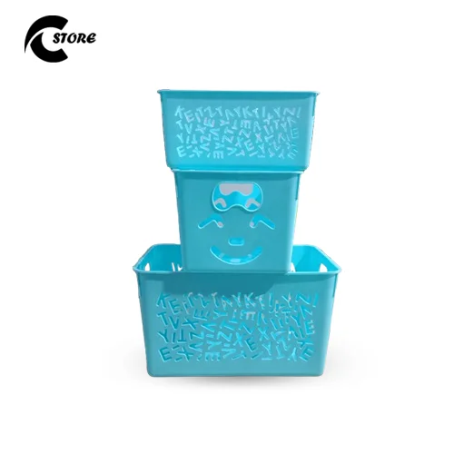 Smiley Box 3 Pcs Set | Cute &amp; Durable Plastic Storage Baskets | For Baby Clothes, Bathroom Accessories &amp; Kitchen Use