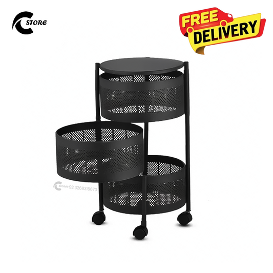 Three Layer Circular Multipurpose Trolley for Home and Office Use