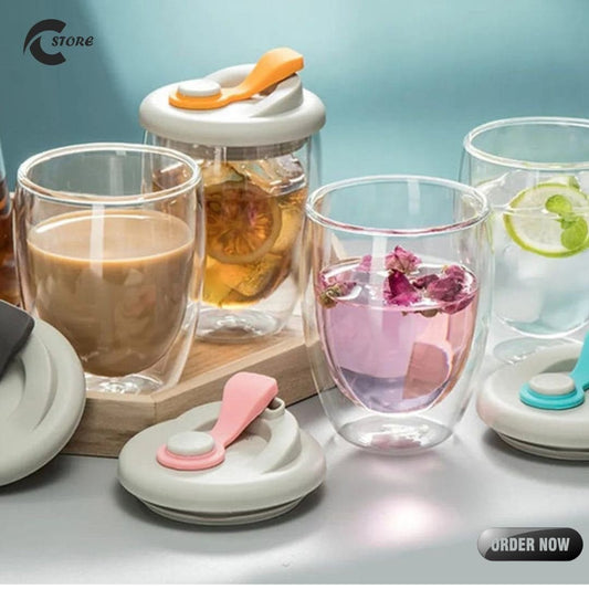 Double Glass Travelling Mug With Lid | With the Capacity of 450 ml | Insulated Travel Mug for Hot &amp; Cold Beverages