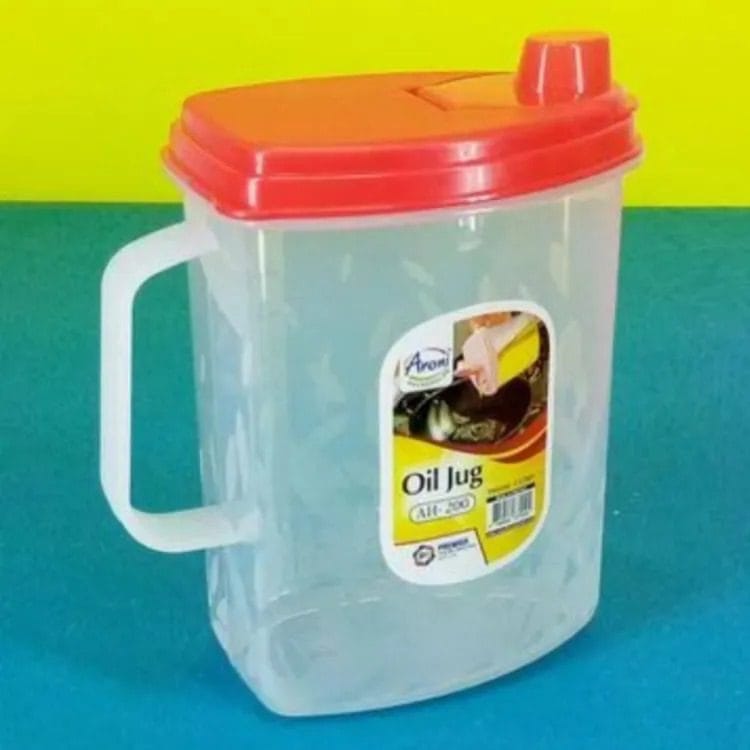 Aroni 1Ltr Plastic Cooking Oil Jug Dispenser with Handle & Different Lid Colors | Liquid Jug | Milk Jug | Multipurpose Jug