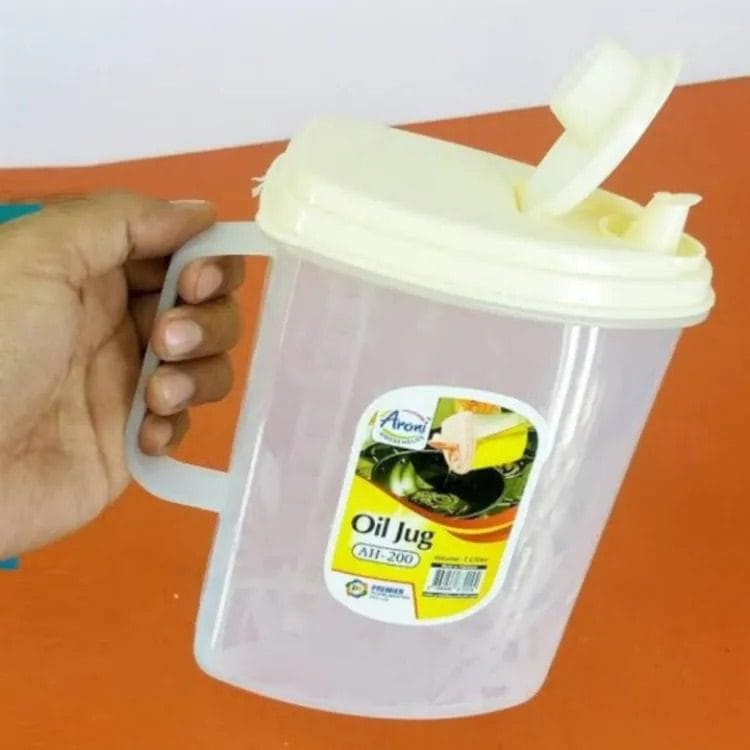 Aroni 1Ltr Plastic Cooking Oil Jug Dispenser with Handle & Different Lid Colors | Liquid Jug | Milk Jug | Multipurpose Jug
