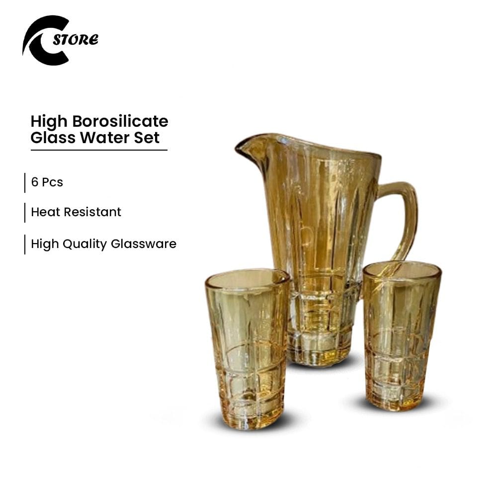 Premium Heat-Resistant Borosilicate Glass Water Set | Set of 6 Pieces | Durable &amp; Elegant Drink ware | High Quality Glassware
