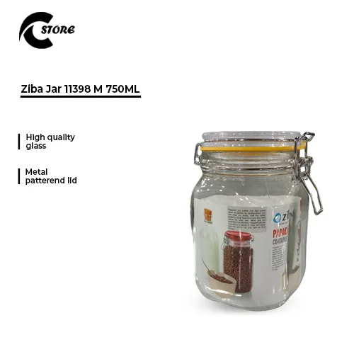 Ziba Jar Medium Size | 750 ml | Premium Glass Storage Jar with Metal Patterned Lid | Perfect for Spices, Beans, Candy &amp; Kitchen Organization