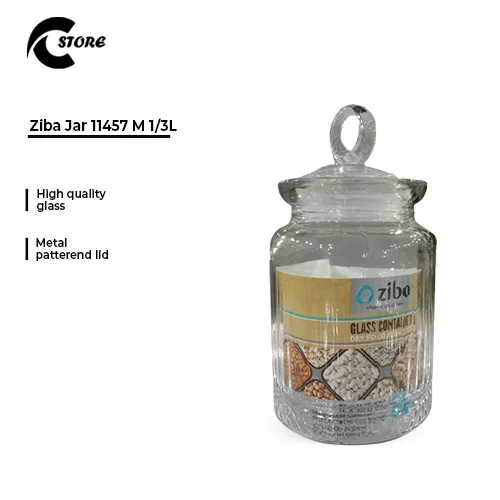 Ziba Jar M 1/3 L | Premium Glass Storage Jar With Metal Patterned Lid | Multipurpose Kitchen Organizer