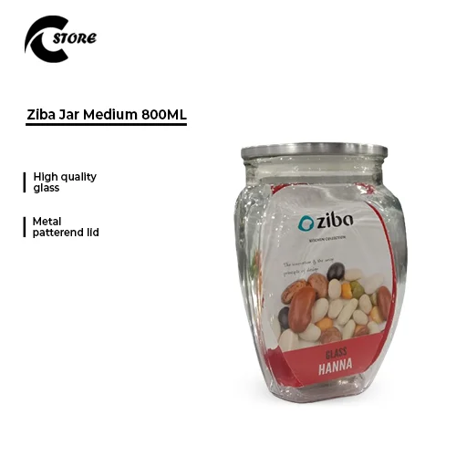 Ziba Jar Medium | Capacity of 800 ml | Premium Glass Storage Jar With Metal Patterned Lid | | Perfect for Spices, Beans, Candy &amp; More