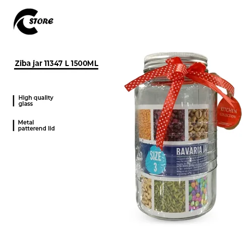 Ziba Jar 1500 ml | Large Size | High-Quality Glass Storage Jar With Metal Lid | Ideal for Kitchen Organization &amp; Pantry Storage