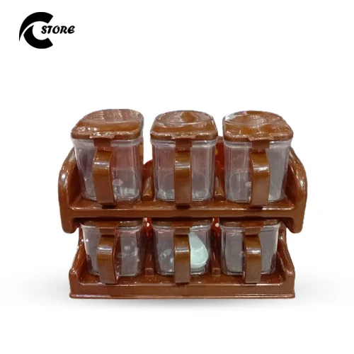 Zohaib Masala Rack | 6 Jar Spice Organizer with Spoons | With the Capacity of 250 g | Wall-Mounted & Countertop Design