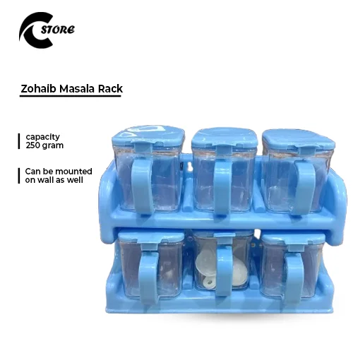 Zohaib Masala Rack | 6 Jar Spice Organizer with Spoons | With the Capacity of 250 g | Wall-Mounted & Countertop Design