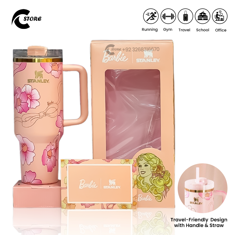 40oz Stanley Barbie Tumbler | Premium Stainless Steel Tumbler With Handle & Straw | Leak-Proof Straw & BPA-Free