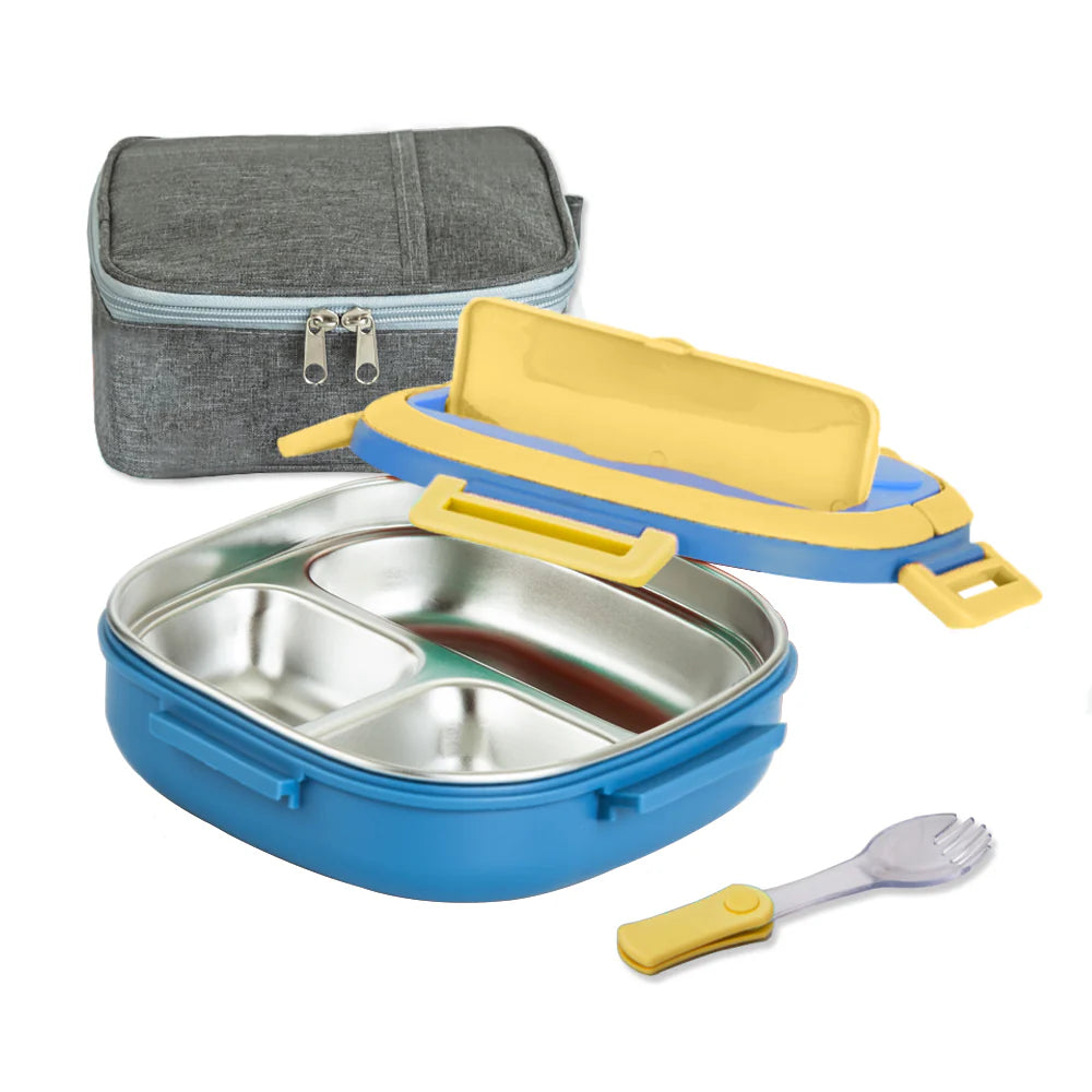 Stainless Steel Square Insulated Lunch Box With 2 Compartments & 4-Sided Lock | Durable Food Storage Container