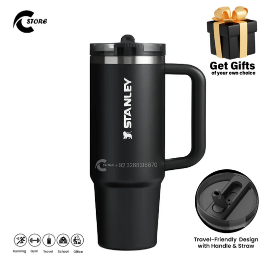 40oz Stainless Steel Vacuum Insulated Stanley Tumbler With Handle | Stanley Quencher Tumbler With Straw  | Leak-Proof Straw & BPA-Free