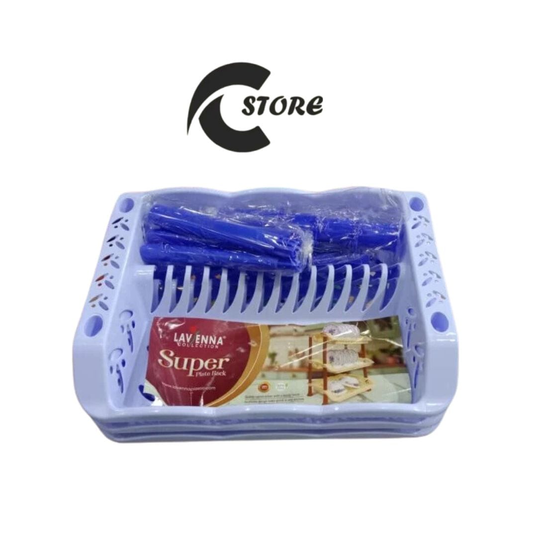 3-Layer Plastic Super Plate Rack | Dish Washing Stand with Water Draining Tray & Utensil Holder