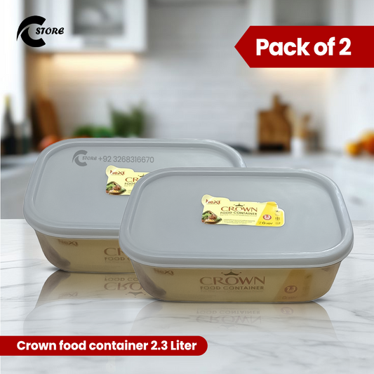 Set of 2 Crown Food Container 2.3 L | Airtight, Stackable Kitchen Storage With Easy-Locking Lid &amp; Freshness Seal