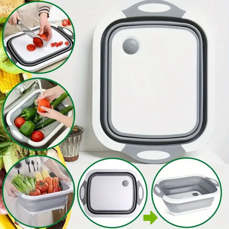 Collapsible Cutting Board &amp; Drain Basket | Multipurpose Chopping Board for Vegetables