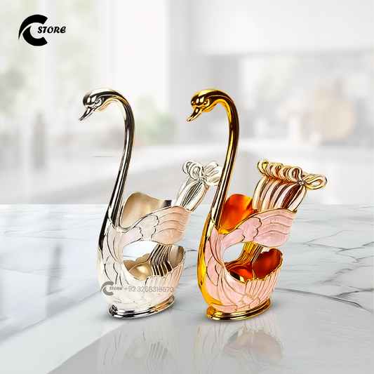 One Piece Metal Duck Spoon Set | Medium Size | Available in Golden & Silver Color | Elegant Swan Design | Food Grade Stainless Steel Tableware for Home Decor