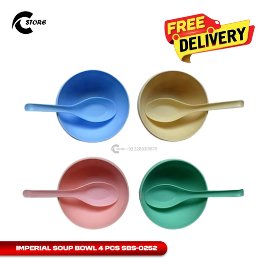 Imperial Soup Bowl 4 Pcs Set | Eco-Friendly & Durable | Colorful Polypropylene Serving Bowls with Spoons for Snacks, Salads & Desserts