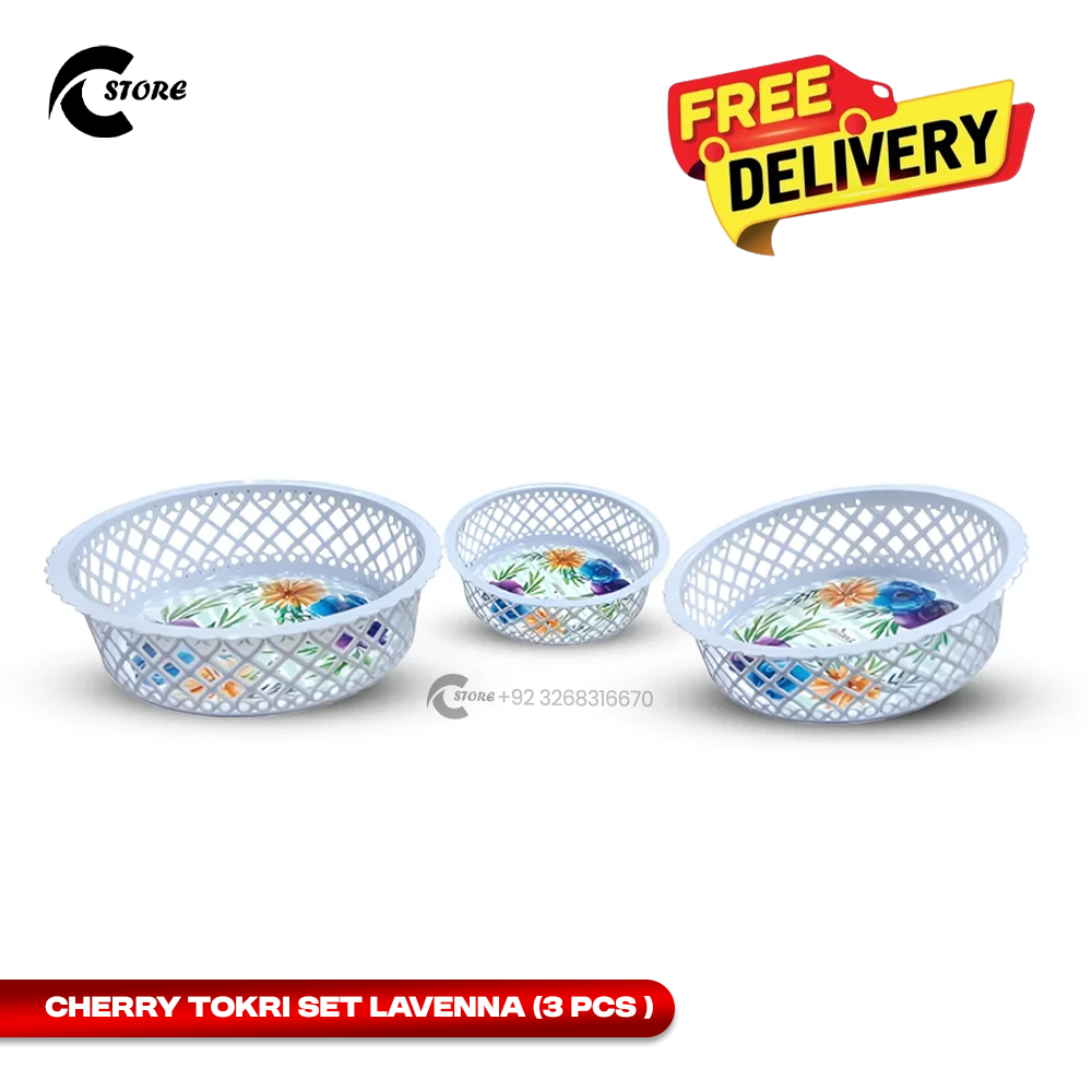 Pack of 3 Plastic Basket | Tokri Set | Multipurpose Storage Baskets