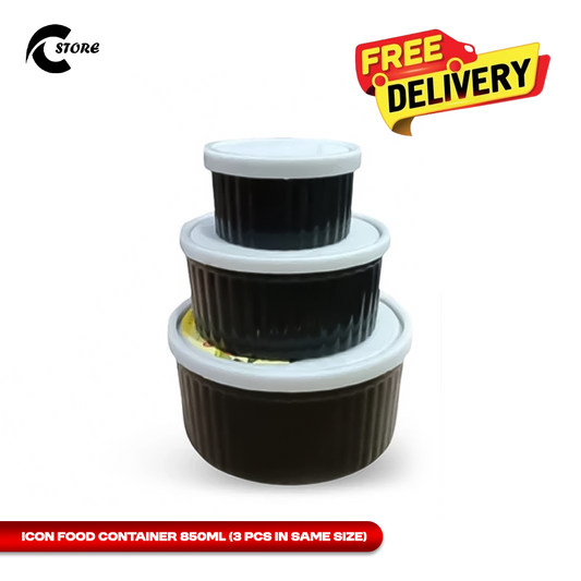 3 Pcs Icon Food Container Set | 850 ml | BPA-Free, Microwave &amp; Freezer Safe | Durable Meal Prep Storage Containers