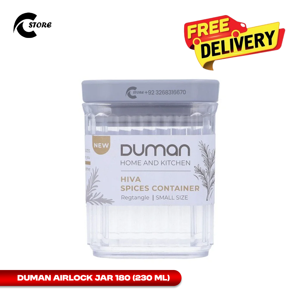 Duman AirLock Jar | Small Size | Transparent Stackable Spice & Dry Food Storage Container With Silicone Seal