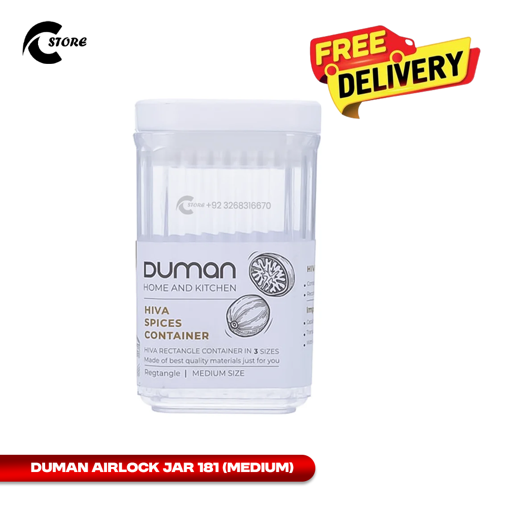 Duman AirLock Jar | Medium Size | Transparent Stackable Spice & Dry Food Storage Container With Silicone Seal