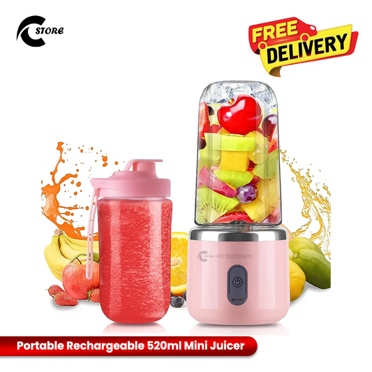 Portable Rechargeable 520ml Mini Juicer &amp; Blender | High Silica Food Grade Glass Home Multifunctional Juicer