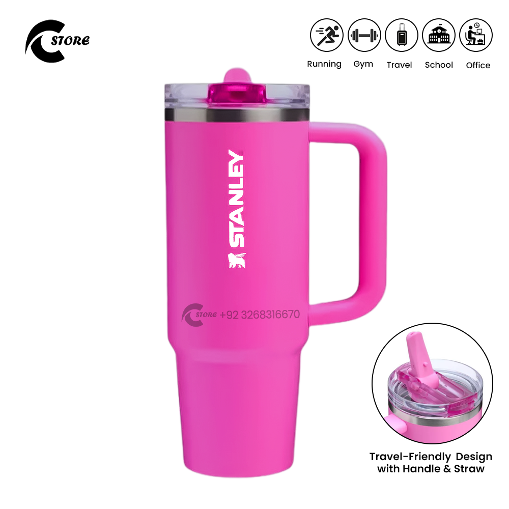40oz Stainless Steel Vacuum Insulated Stanley Tumbler With Handle | Stanley Quencher Tumbler With Straw  | Leak-Proof Straw & BPA-Free