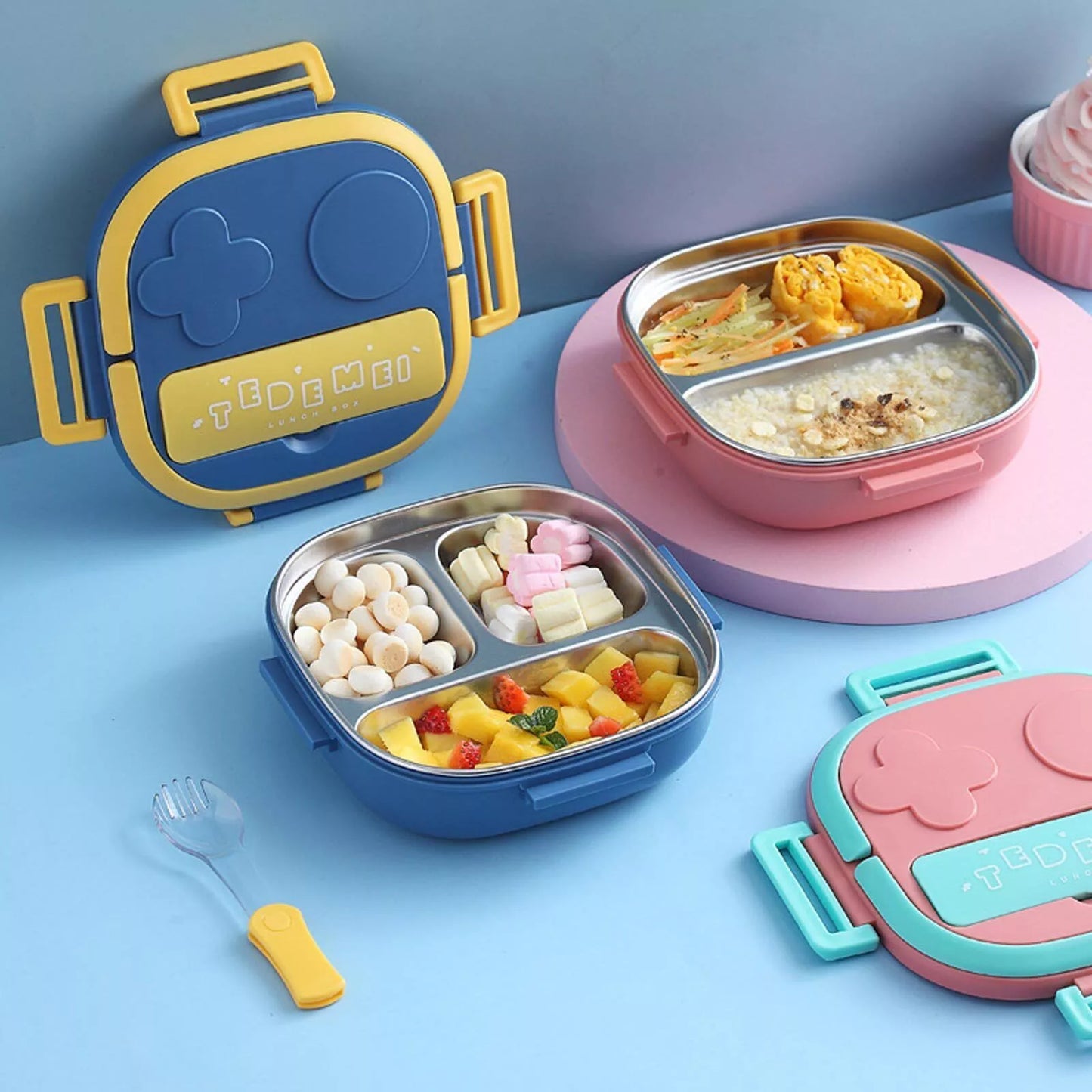 Stainless Steel Square Insulated Lunch Box With 2 Compartments & 4-Sided Lock | Durable Food Storage Container