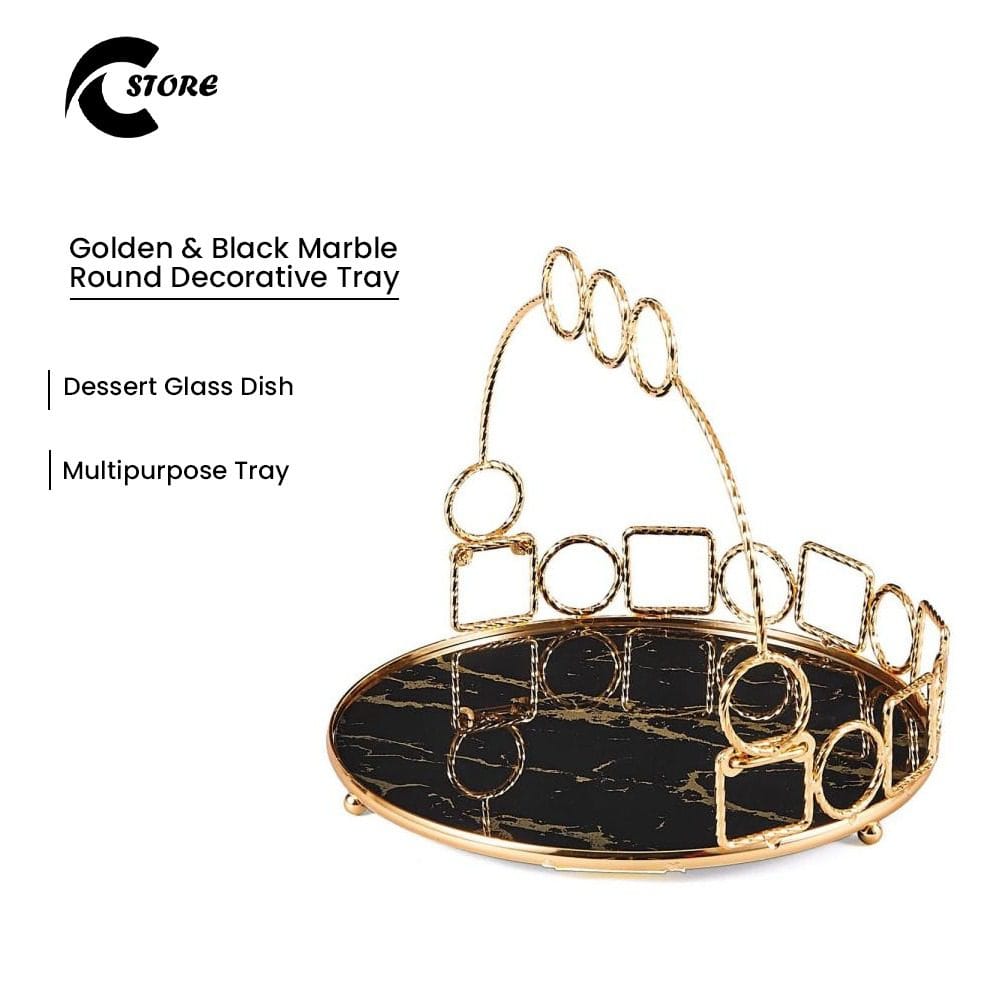 Marble Round Decorative Tray | Luxury Dessert Glass Dish for Serving &amp; Home Decor | Multipurpose Tray