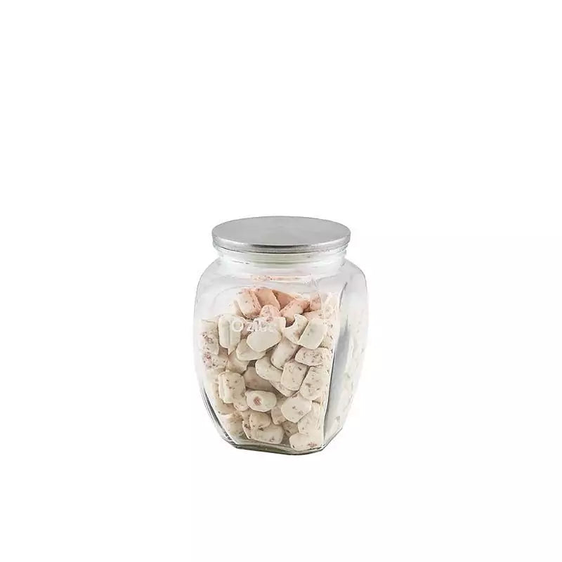 Ziba Jar Medium | Capacity of 800 ml | Premium Glass Storage Jar With Metal Patterned Lid | | Perfect for Spices, Beans, Candy &amp; More