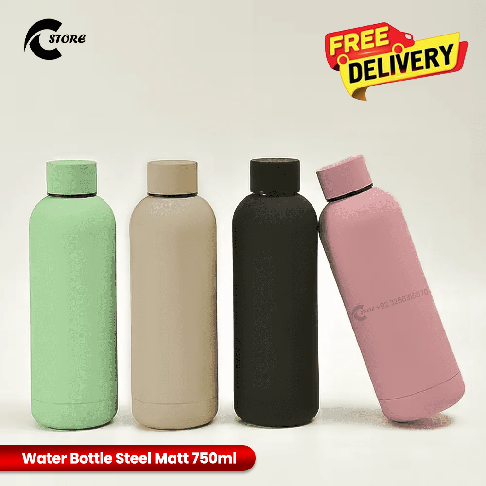 Water Bottle Steel Matt 750ml | Vacuum Insulated Stainless Steel Water Bottle for Hot &amp; Cold Drinks | Keeps Drinks Hot or Cold for Hours