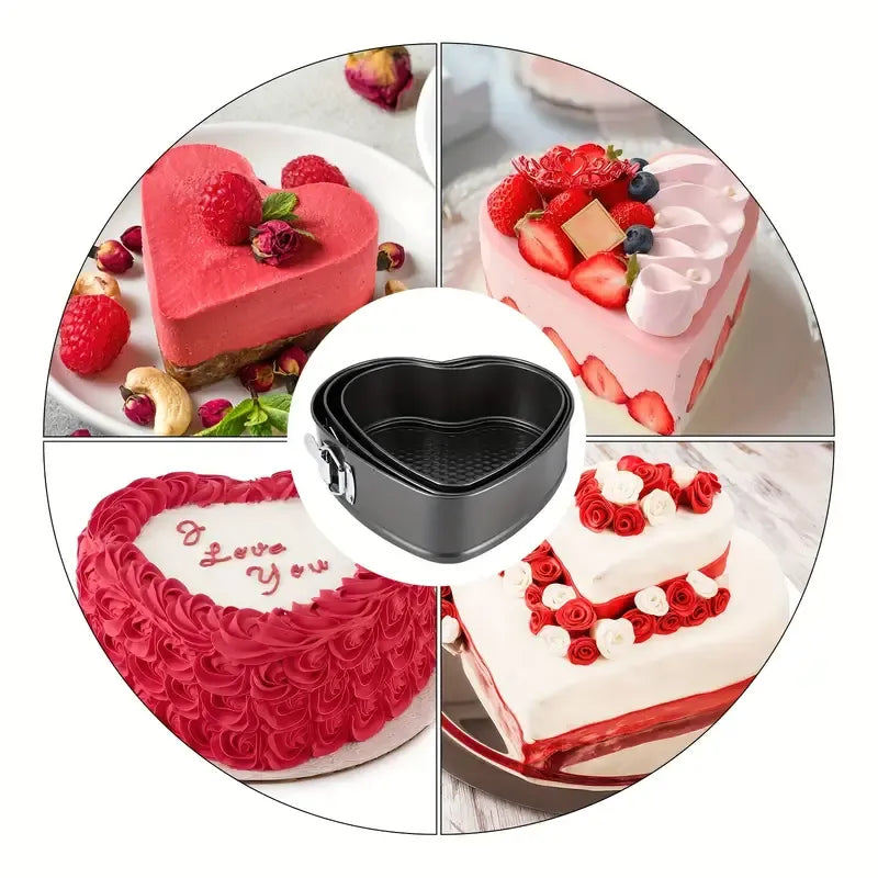 3-Piece Non-Stick Heart-Shaped Cake Mould Set | High-Quality Bakeware | Baking Pan &amp; Tray