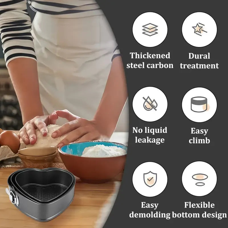 3-Piece Non-Stick Heart-Shaped Cake Mould Set | High-Quality Bakeware | Baking Pan &amp; Tray