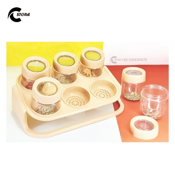 Spice Zone Decora 6 Jar Airtight Spice Rack Set | 250g Masala Containers with Spoons | Wall Mounted & Countertop Acrylic Crystal Organizer for Kitchen