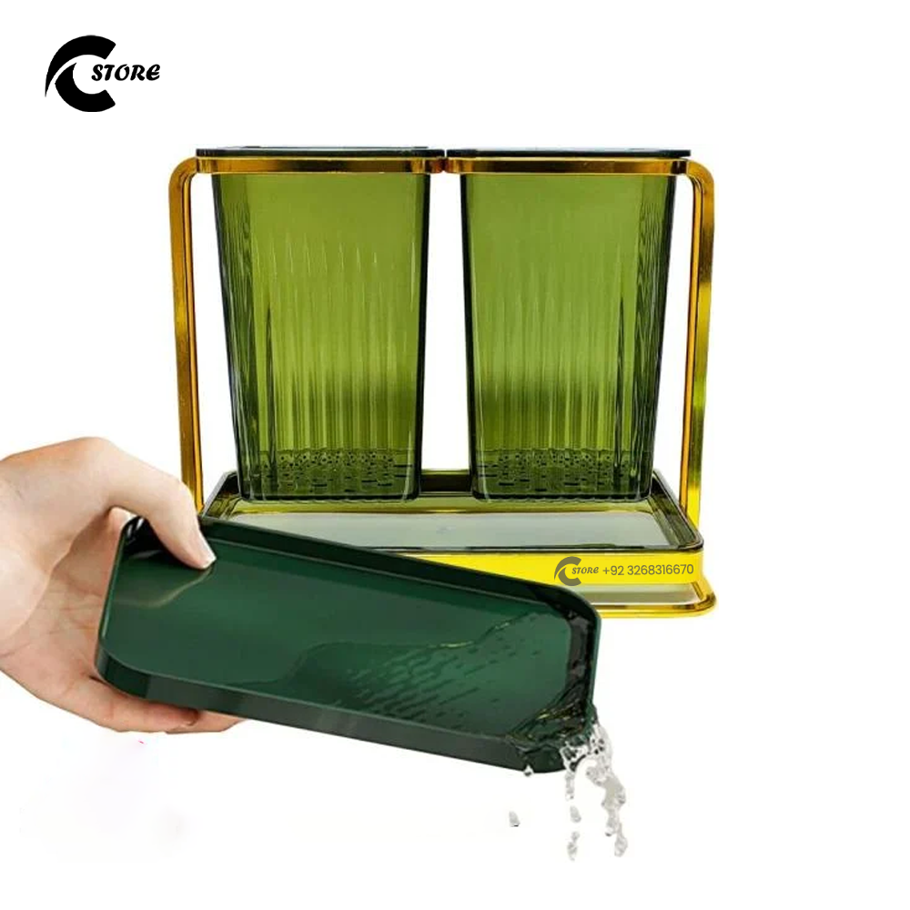 Super Moisture-Proof Double Cup Spoon Holder With Iron Frame and Drainage Holes | 2-Cup Design | Kitchen Racks 2 Super Moisture-Proof Double Cup Spoon Holder With Iron Frame and Drainage Holes | 2-Cup Design | Kitchen Racks - Image 2