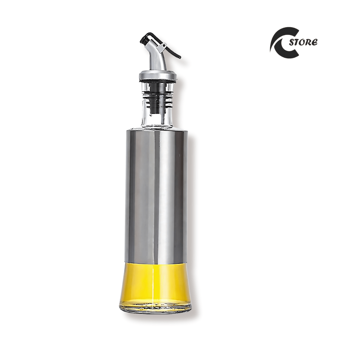 Glass Oil & Vinegar Bottle | 500ml | Stainless Steel Condiment Container | Soy Sauce Dispenser