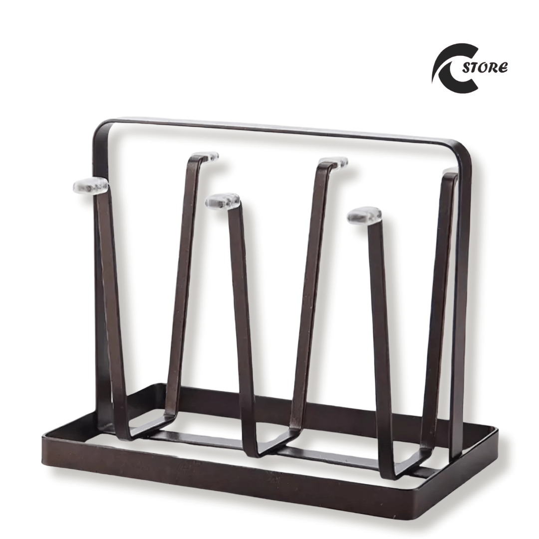 Iron 6 Cups Mug Glass Stand Holder Brown  | Drain Cup Holder | Cup Drying Rack Stand