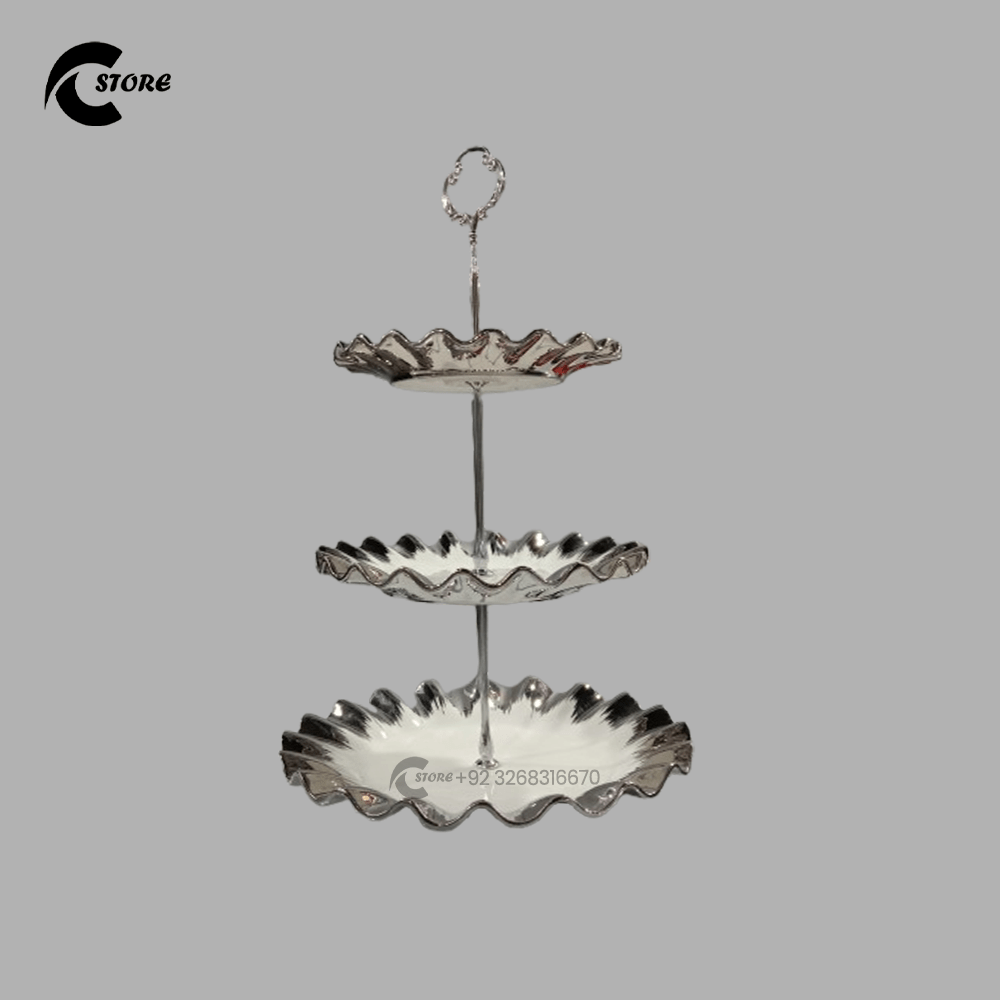 Elegant 3-Layer White Display Platter for Desserts | 3-Tier Ceramic Serving Tray Stand | Microwave & Dishwasher Safe