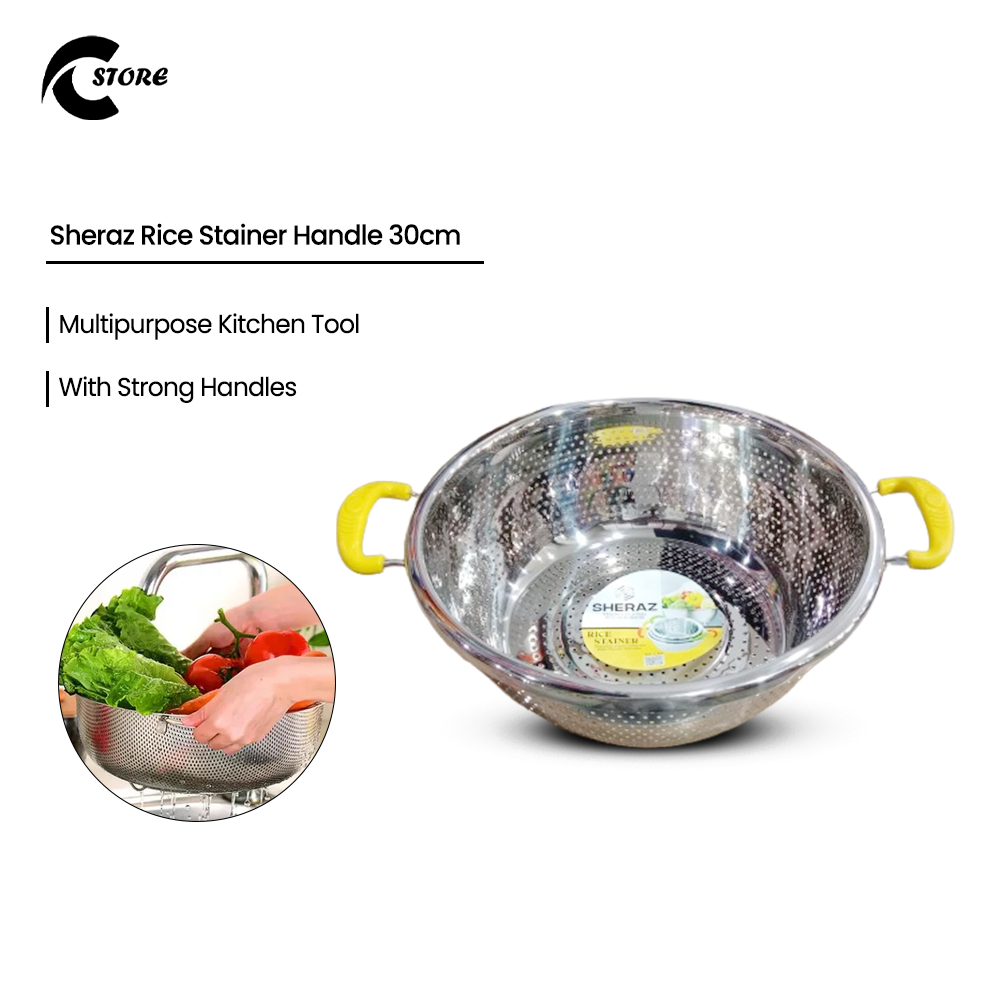 Sheraz Stainless Steel Rice Strainer With Handle | Available in Different Sizes | Multipurpose Stainless Steel Kitchen Basket 2 Sheraz Stainless Steel Rice Strainer With Handle | Available in Different Sizes | Multipurpose Stainless Steel Kitchen Basket - Image 2