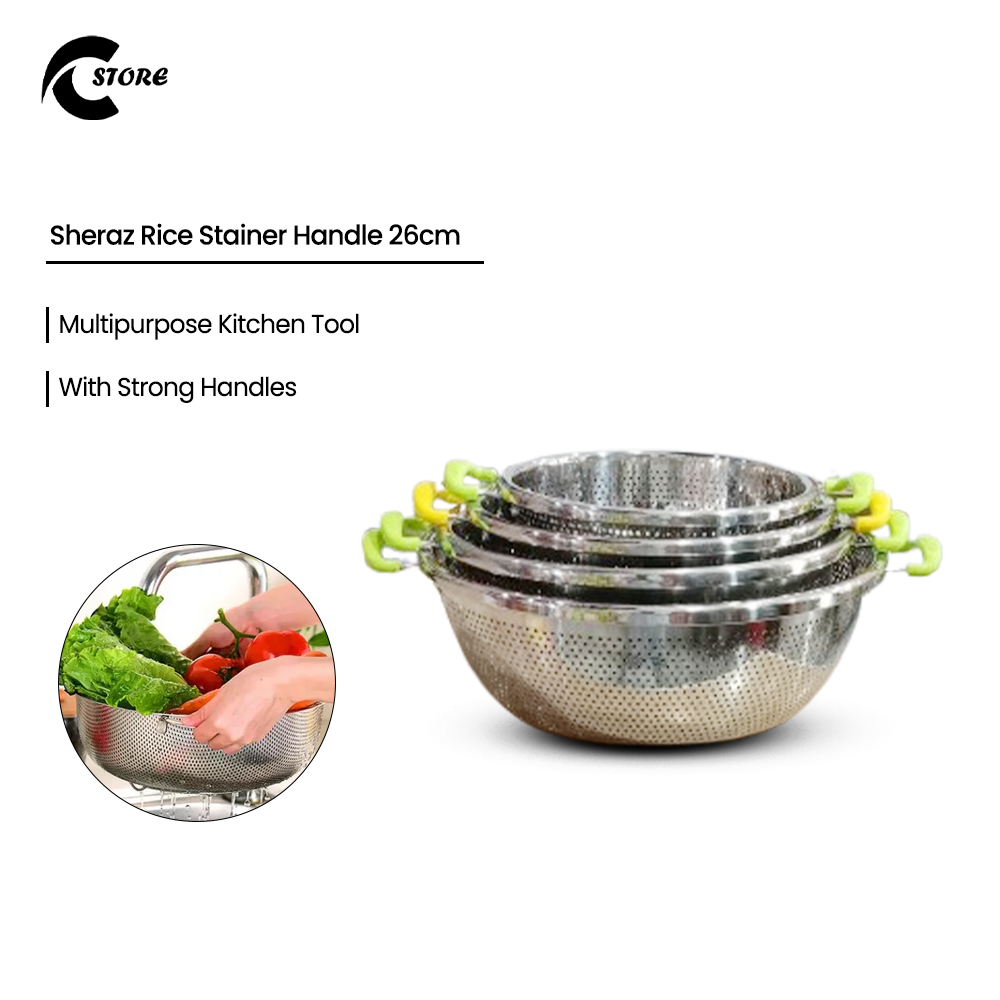 Sheraz Stainless Steel Rice Strainer With Handle | Available in Different Sizes | Multipurpose Stainless Steel Kitchen Basket 5 Sheraz Stainless Steel Rice Strainer With Handle | Available in Different Sizes | Multipurpose Stainless Steel Kitchen Basket - Image 5