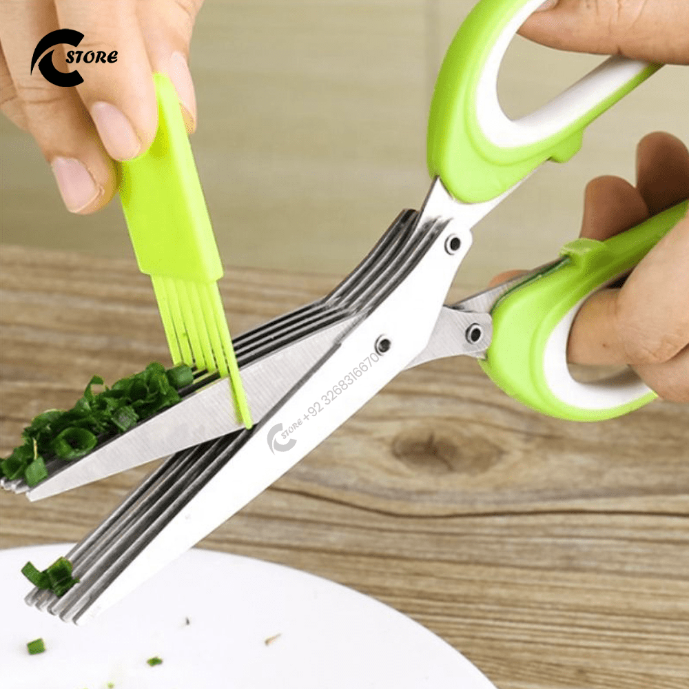 5 Layer Scissors | Multifunctional Stainless Steel Herb Cutting Kitchen Scissors | Salad & Craft Tool