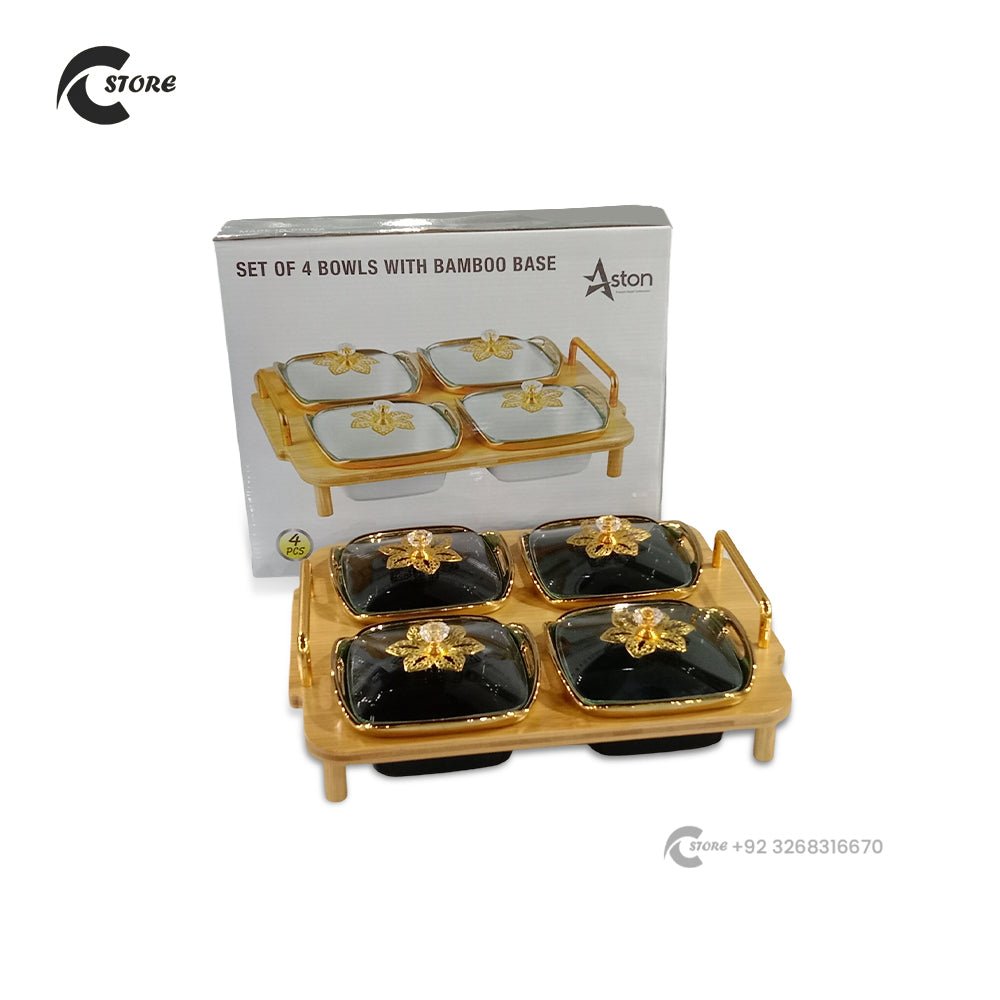 Premium Ceramic Dry Fruit Bowl Set with Glass Lid & Wooden Base | 4 Pc Square Bowl Set for Snacks & Dry Fruits 3 Premium Ceramic Dry Fruit Bowl Set with Glass Lid & Wooden Base | 4 Pc Square Bowl Set for Snacks & Dry Fruits - Image 3