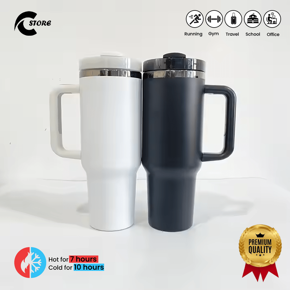 40oz Insulated Tumbler Thermos Flask with Straw & Lid | Stanely tumbler Stainless Steel Double-Walled Thermal Mug for Hot & Cold Beverages