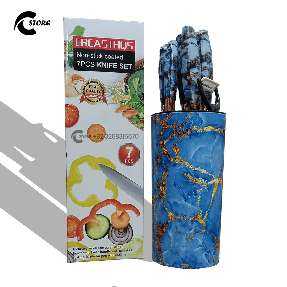 7 Pcs Stainless Steel Kitchen Knife Set With Block | Sharp & Durable Chef Knives for Meat | Vegetables & Multipurpose Cooking