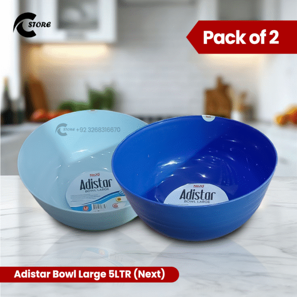 Pack of 2 Adistar Large 5L Salad & Mixing Bowl | BPA-Free, FDA Approved & Dishwasher Safe | Plastic Bowl for Kids & Kitchen Use