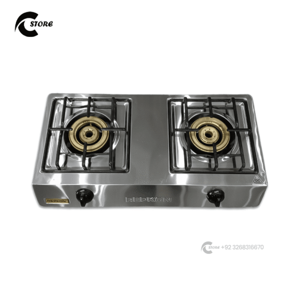 Repkon Burner | 2 Burner Stainless Steel Gas Stove with High-Efficiency | Heavy-Duty Pan Support & Ergonomic Knobs
