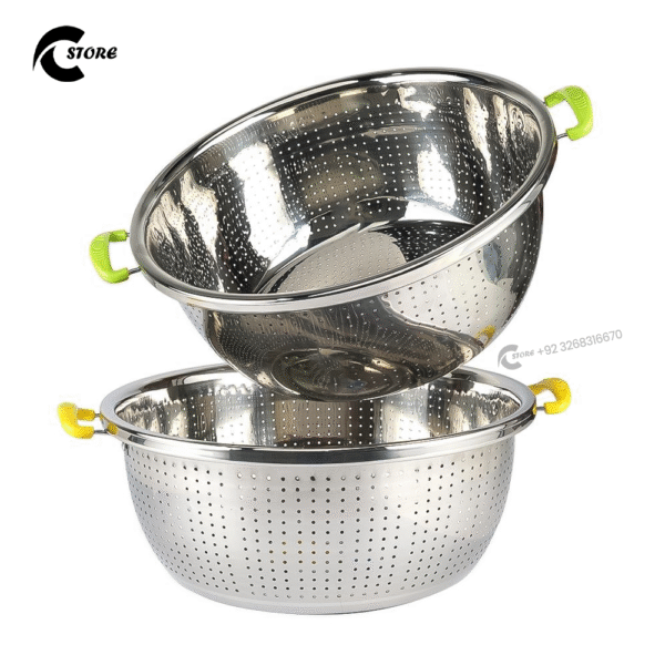 Sheraz Stainless Steel Rice Strainer With Handle | Available in Different Sizes | Multipurpose Stainless Steel Kitchen Basket