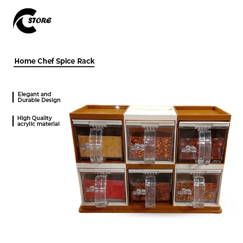 Home Chef Spice Rack | 6-Piece Set with 3-Tier Storage & Spoons | Durable & Space-Saving Kitchen Organizer